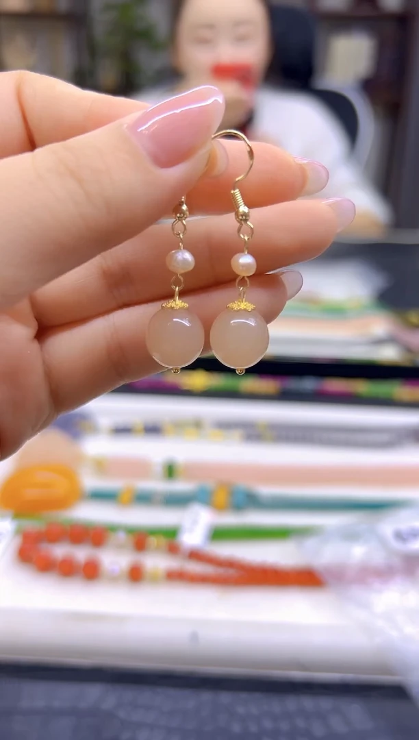 14K金镶嵌和田玉耳饰DIY款E816