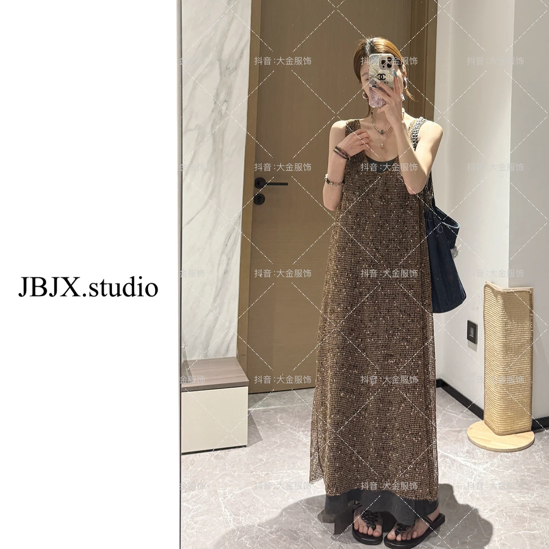 JBJX【薄软假日 镂空渔网背心裙】显瘦气质针织夏季复古法式