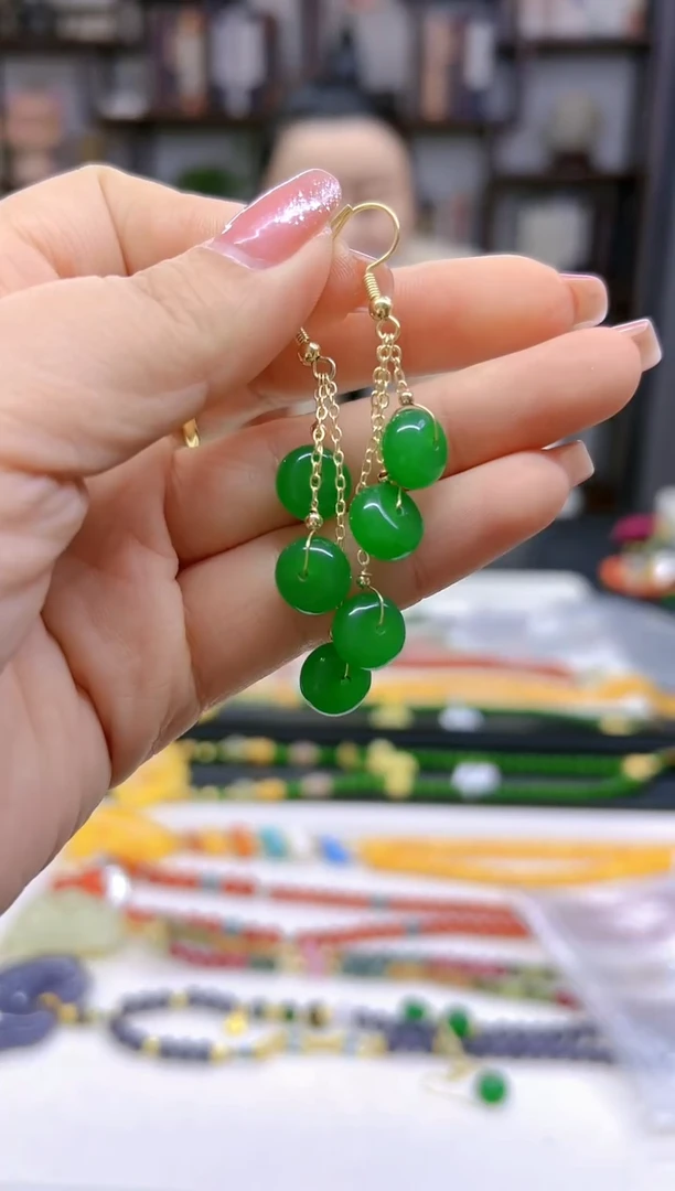 【闪购商品】翡翠耳饰14K金镶嵌耳坠E439