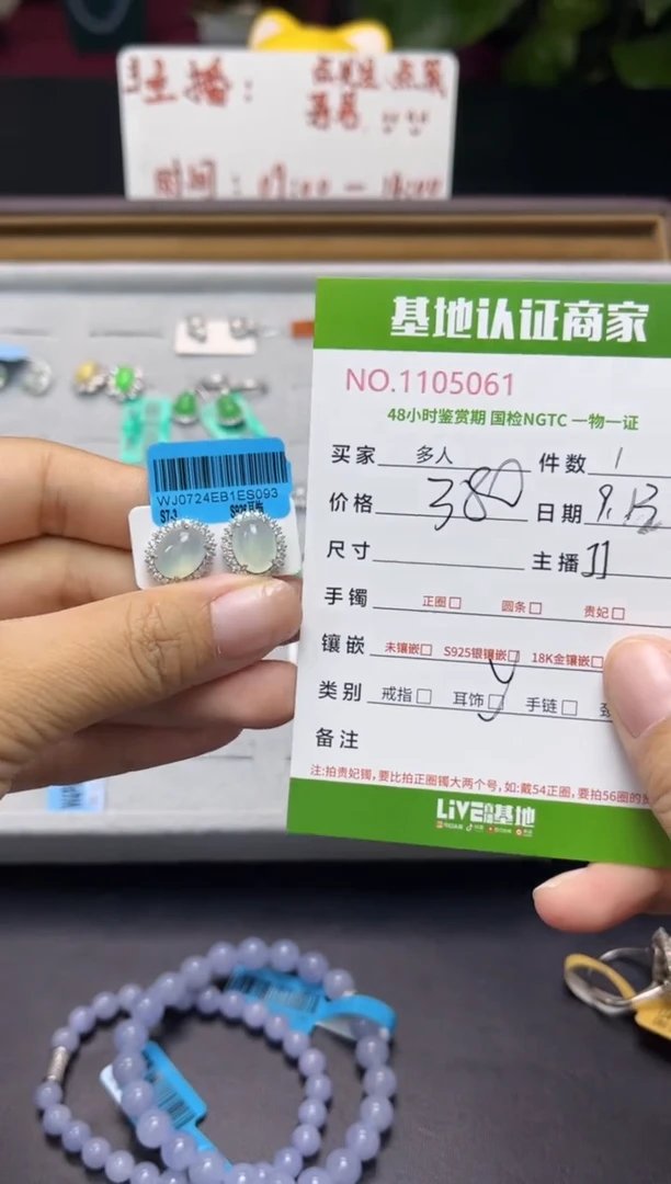 银S925镶嵌翡翠耳饰多人