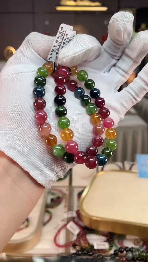 未镶嵌老矿碧玺彩虹单圈手串9mm+碧玺xion多样性发一条