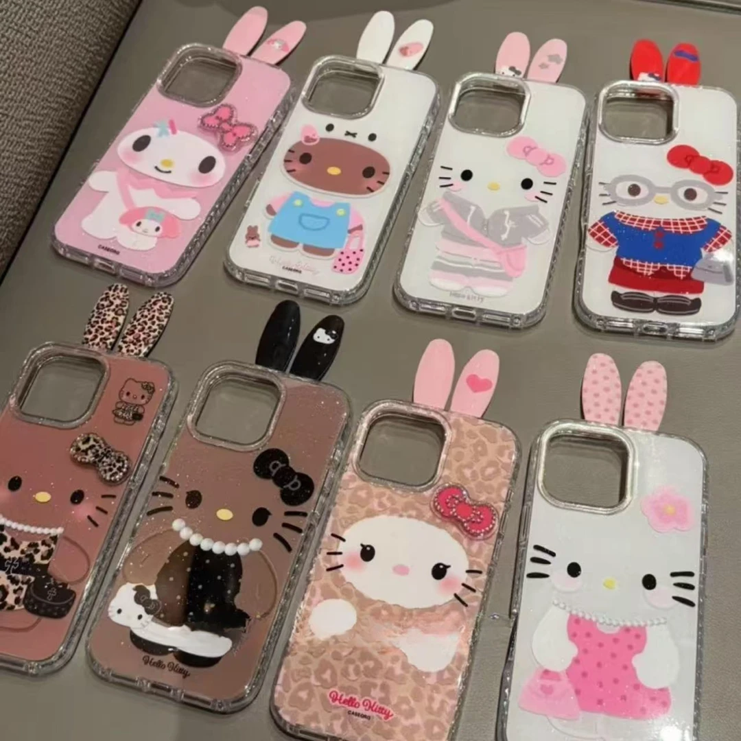 立体兔耳朵百变Kitty适用iPhone16promax手机壳苹果15少女14/13