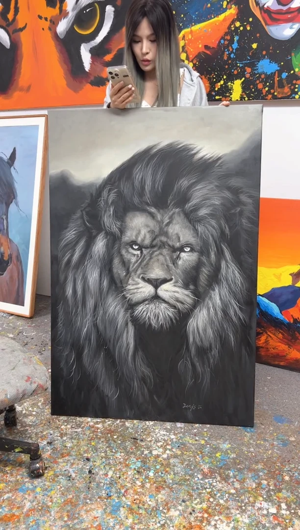 丙烯画Z*云中先生王者雄狮