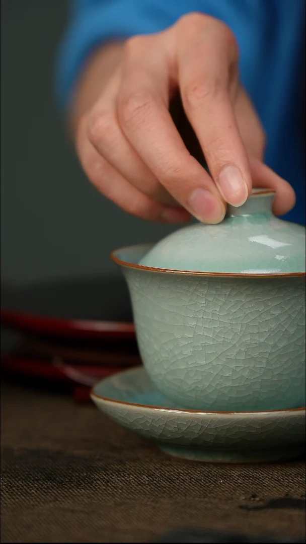 全品 鱼鳞冰花 元宝盖碗 带底款