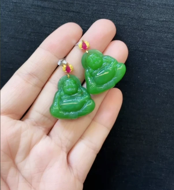 【壹世臻选】 天然和田玉佛公 18k金镶嵌