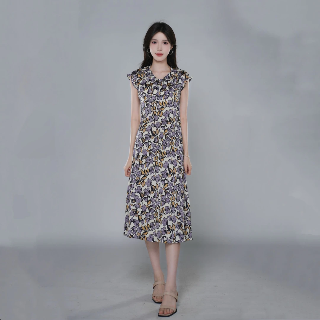 AMASS/阿玛施25年新款坎肩袖中长裙气质优雅显瘦波点连衣裙550009