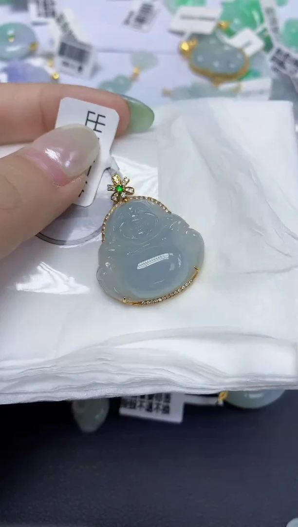 翡翠18K金镶嵌颈饰天然缅甸翡翠A货百元以上9元证书费自理