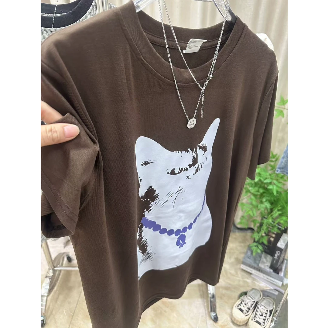 韩版卡通猫咪印花短袖T恤2025新款夏天巨好看特别漂亮好看上衣女