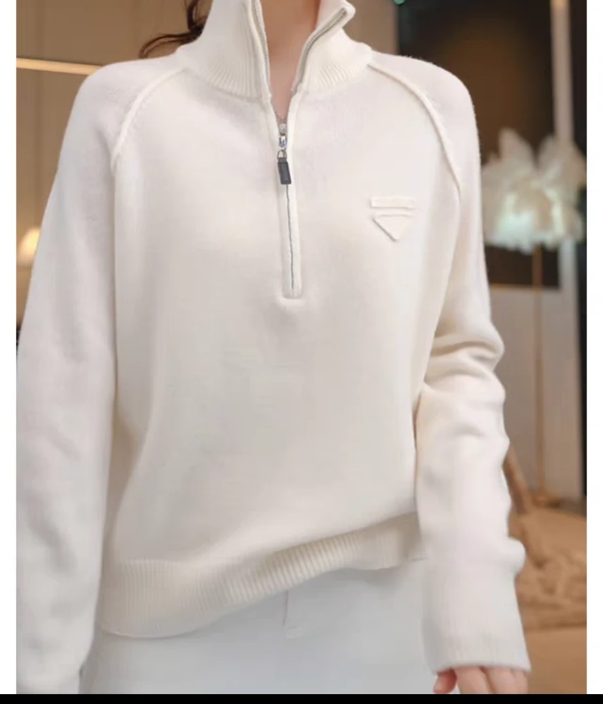 冬装新款时尚保暖设计简约百搭半拉链立领针织毛衣气质显瘦上衣女