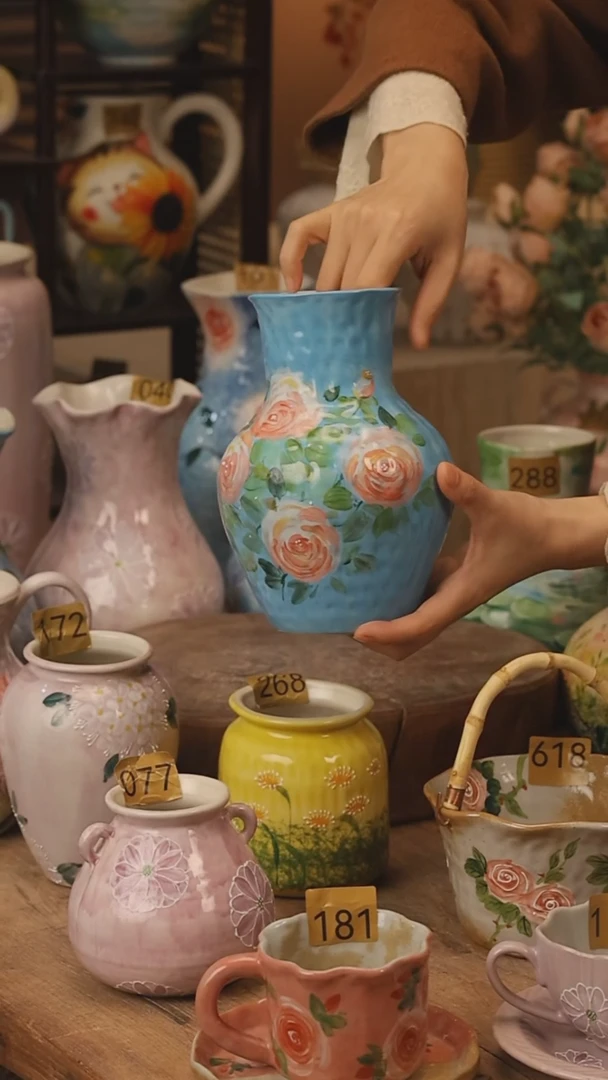 陶瓷景德镇设计师手作花器摆件侘寂风@M637@