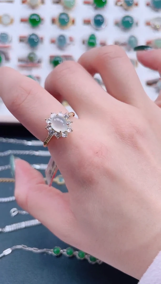 银S925镶嵌戒指翡翠天然翡翠