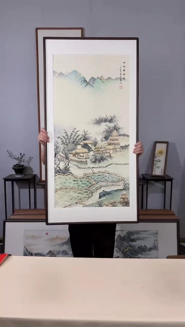 国画手绘*田舍雅会图*62*122cm带框发货