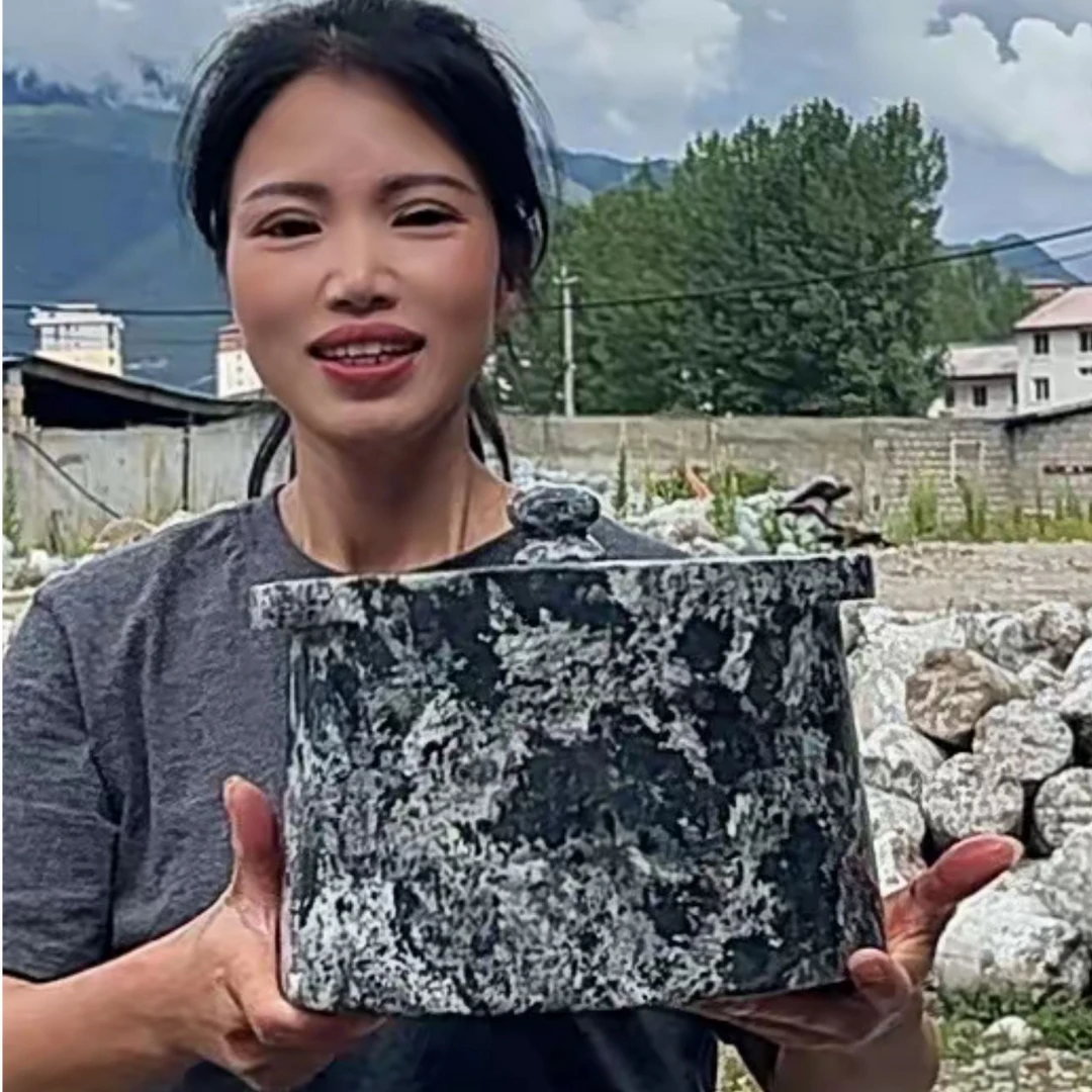 竹林妹 西藏墨脱皂石锅灰白款