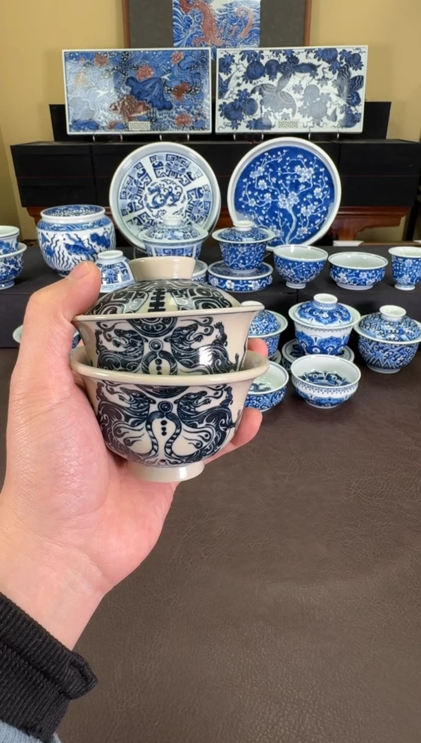 【闪购商品】二号釉虎符纹盖碗+压手杯