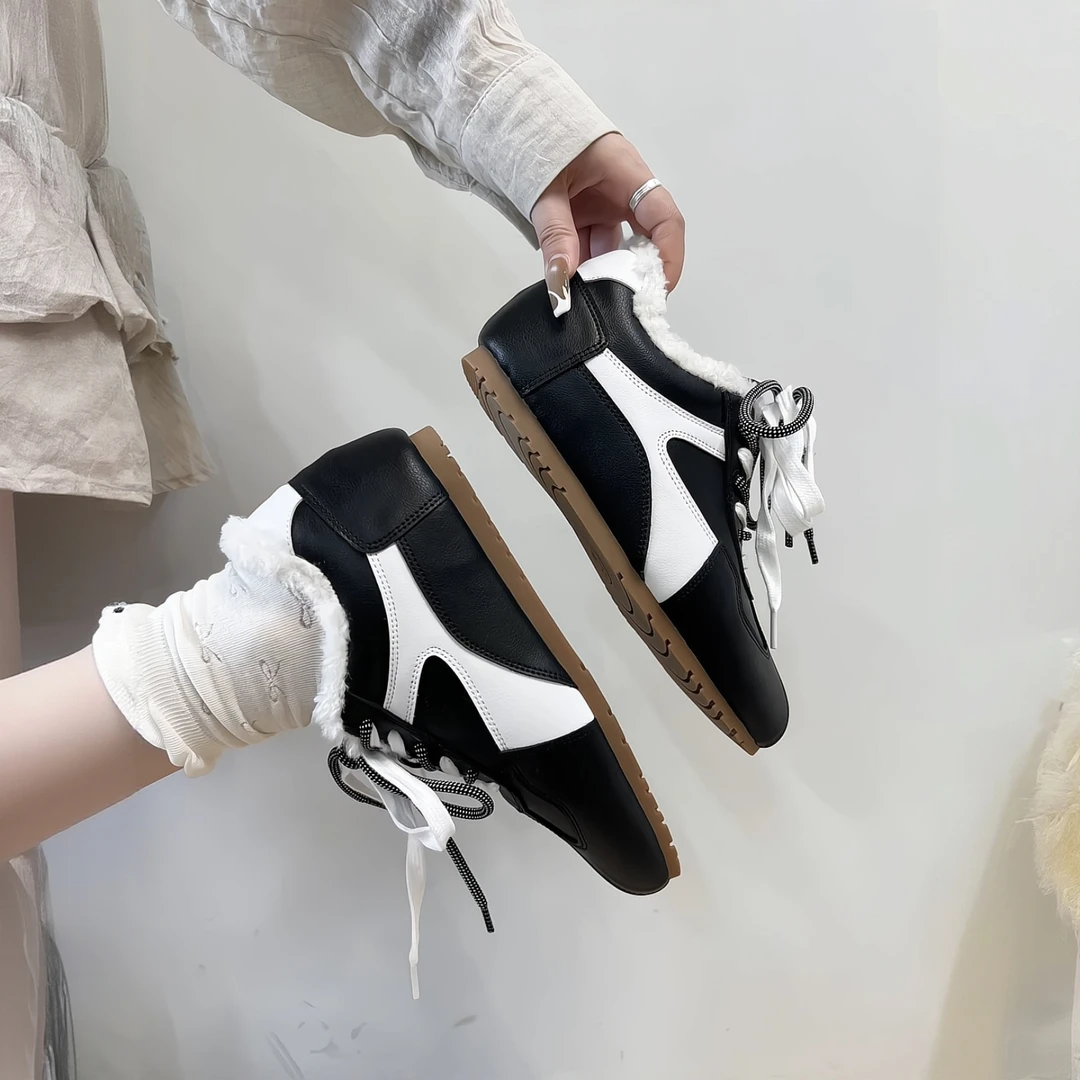 加绒版5CM小个子内增高黑色德训鞋新款真皮绒里羊羔毛软底休闲鞋