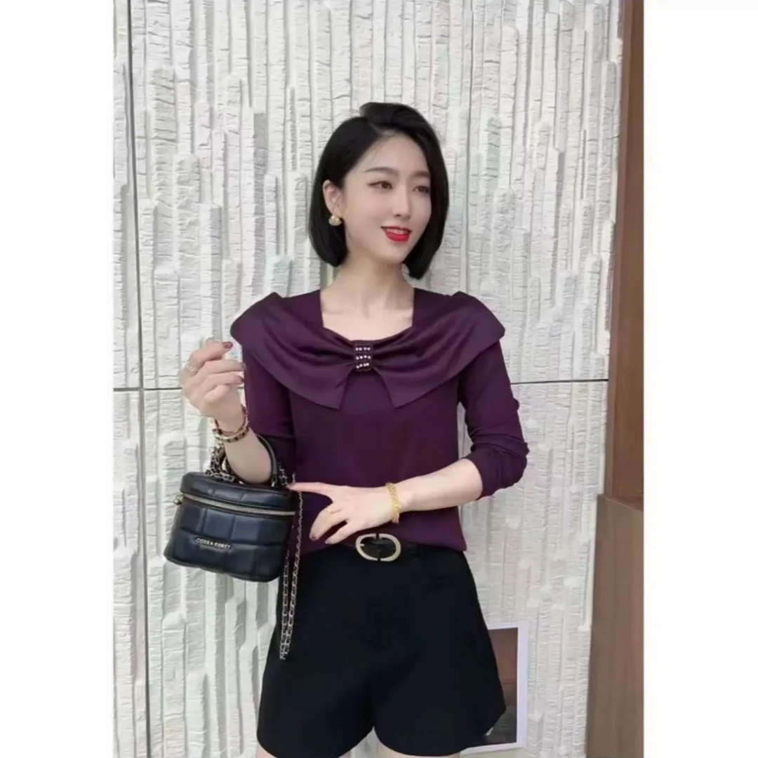 8987秋季女神设计感网红法式蝴蝶结气质百搭休闲时尚长袖T恤