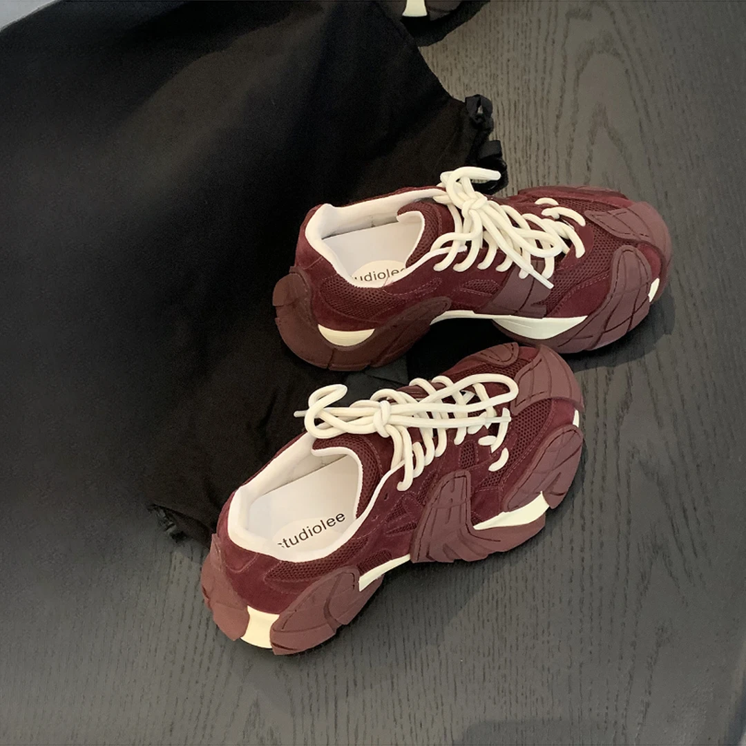 增高6cm~2025年秋冬新款爆款火八爪鱼老爹鞋拼接厚底百搭运动鞋女