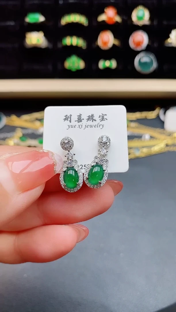 【闪购商品】翡翠耳饰银S925镶嵌12121