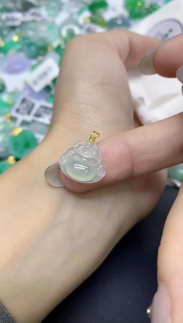 颈饰18K金镶嵌翡翠天然缅甸翡翠A货百元以上9元证书费自理