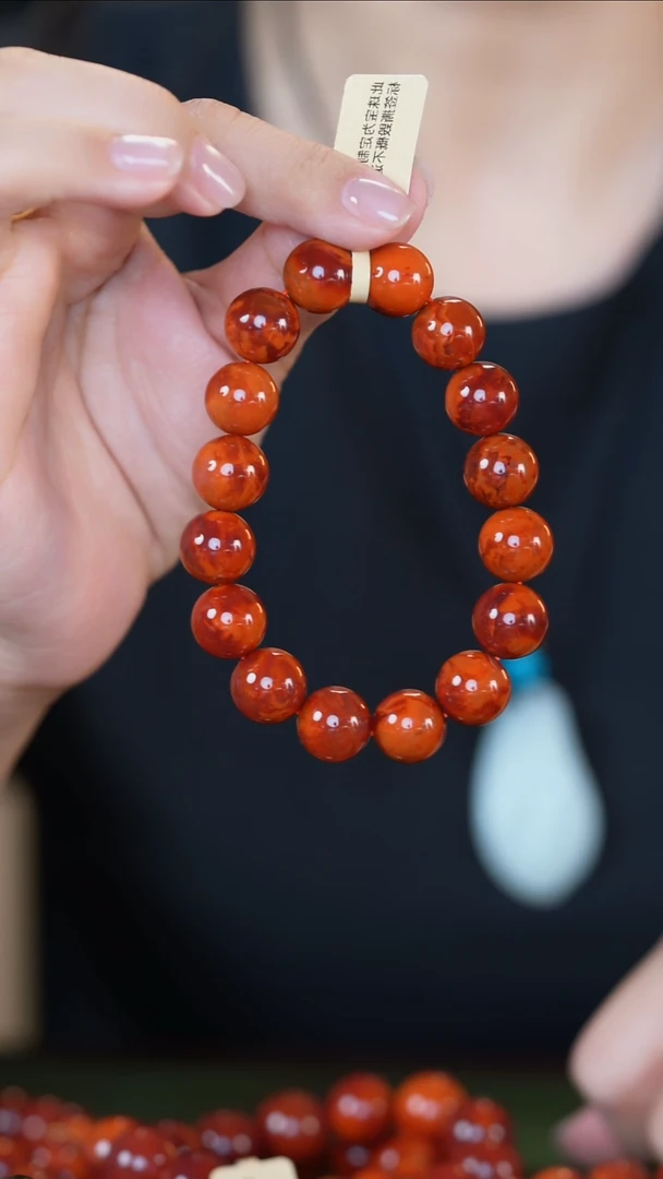 手串未镶嵌南红玛瑙46.8克 12.5mm原矿牛血火焰手串