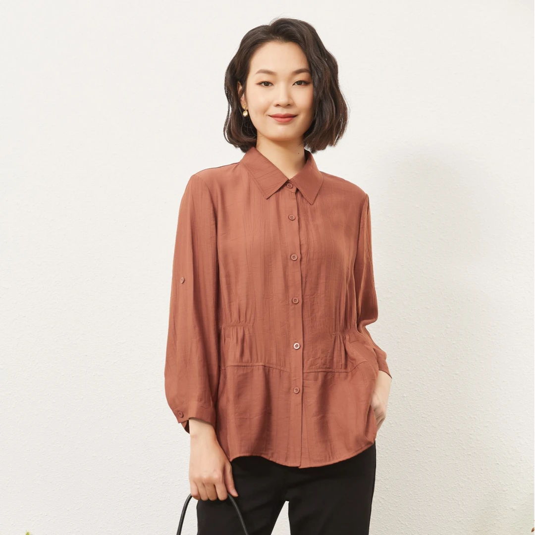 梦燕夏季女时尚百搭气质优雅洋气宽松休闲舒适显瘦衬衫BA04B3018