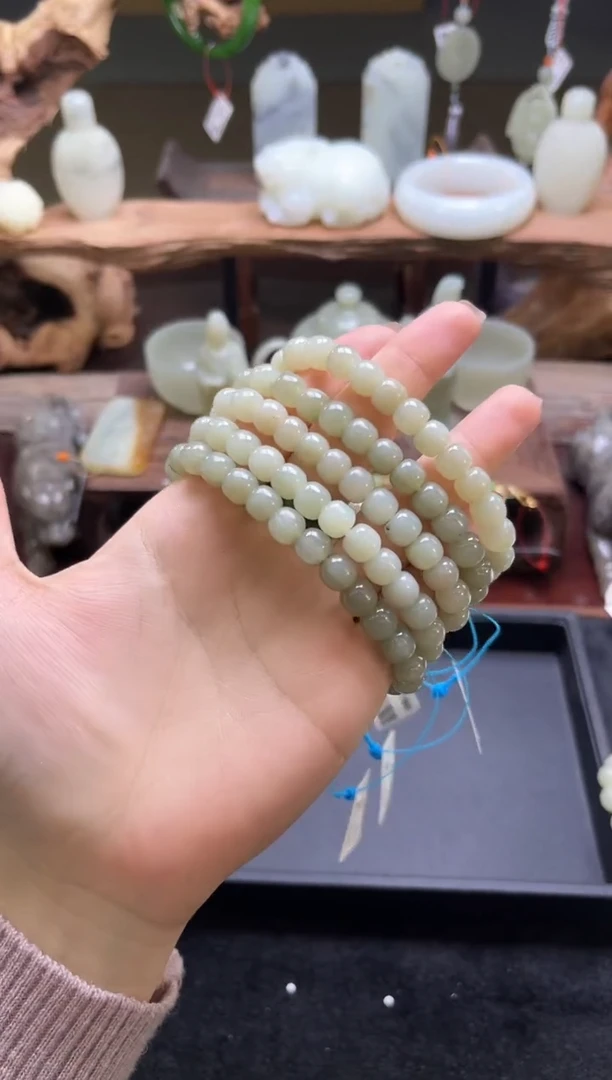 【闪购商品】和田玉手串未镶嵌卡12且末青白 老型 多样性发一