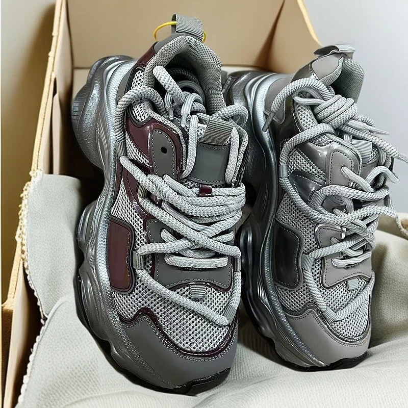 【大美家053】春夏厚底真皮网面透气休闲老爹运动单鞋（793-9）