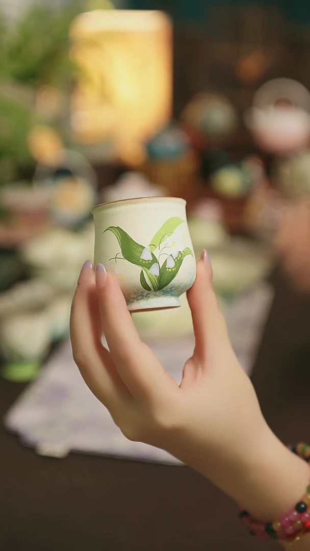 闪购陶瓷茶具 铃兰花 布袋杯