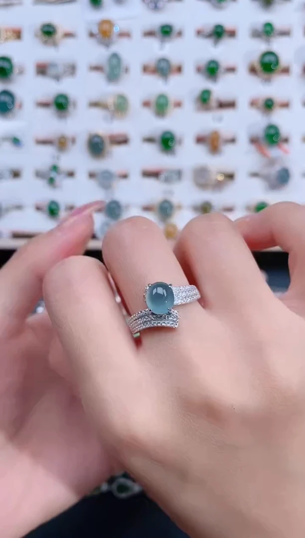 翡翠戒指银S925镶嵌天然翡翠