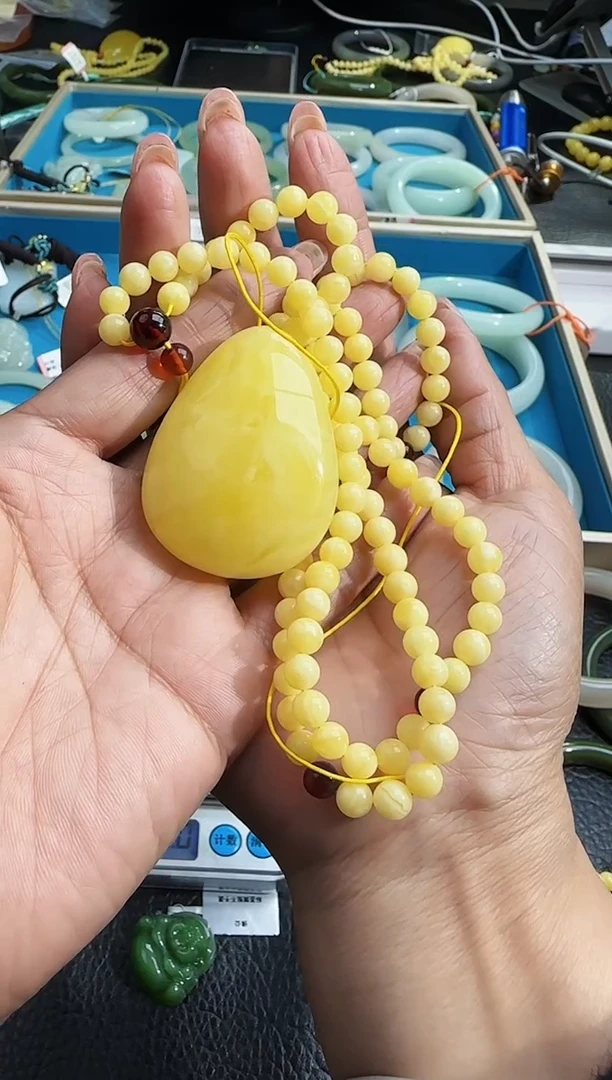 琥珀颈饰未镶嵌蜜蜡吊坠*4
