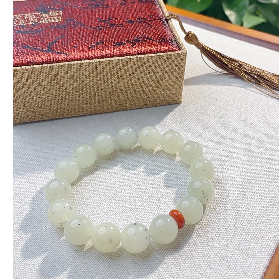 天然和田玉点墨青花12mm手串精致时尚百搭