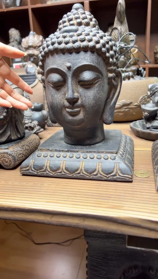 陶土小佛头+莲花底座