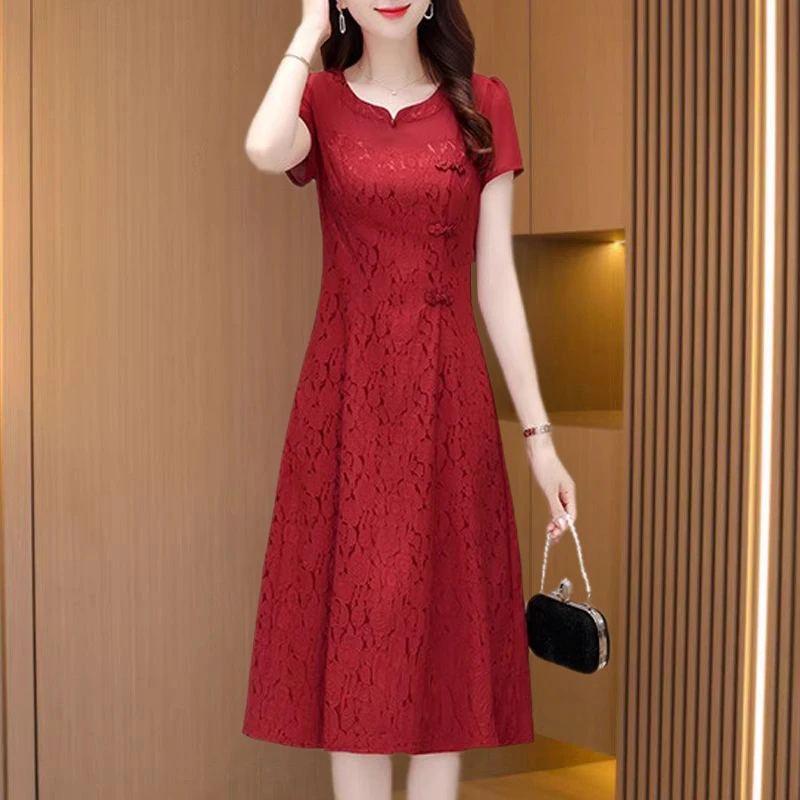 拉夏贝尔喜婆婆结婚宴会装旗袍连衣裙女2025夏季时尚洋气妈妈礼服