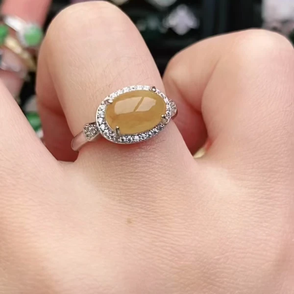 鑫辰珠宝天然A货翡翠银镶嵌设计款开口女戒指时尚百搭