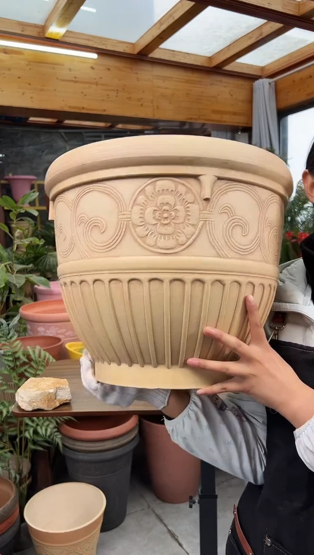 41*33/象牙色手工浮雕强体花盆/OB81C