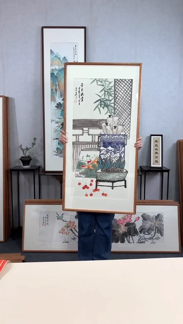 【闪购商品】国画手绘*金玉满堂*62*123cm实木框