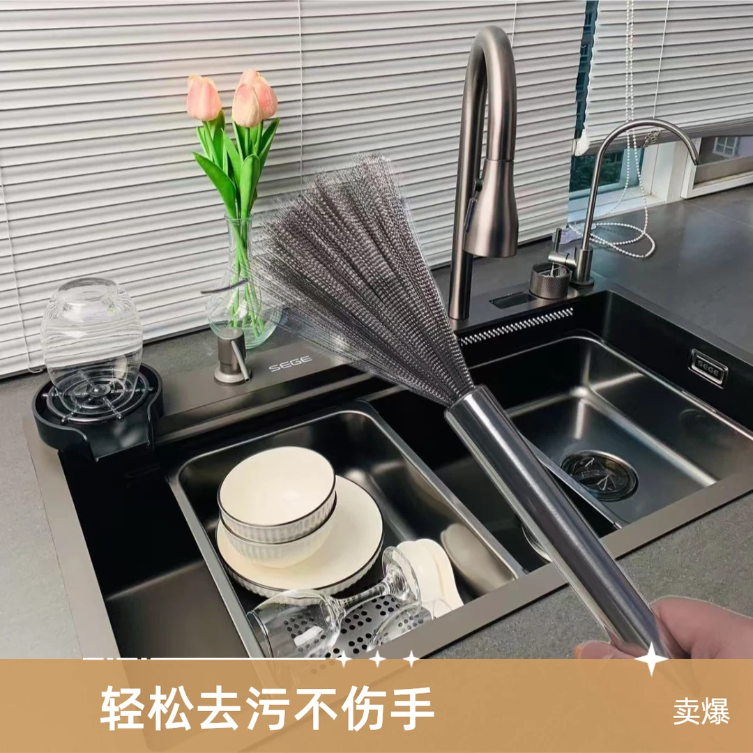 不锈钢长柄锅刷厨房专用刷子清洗清洁去污洗神器不锈钢刷刷锅神器