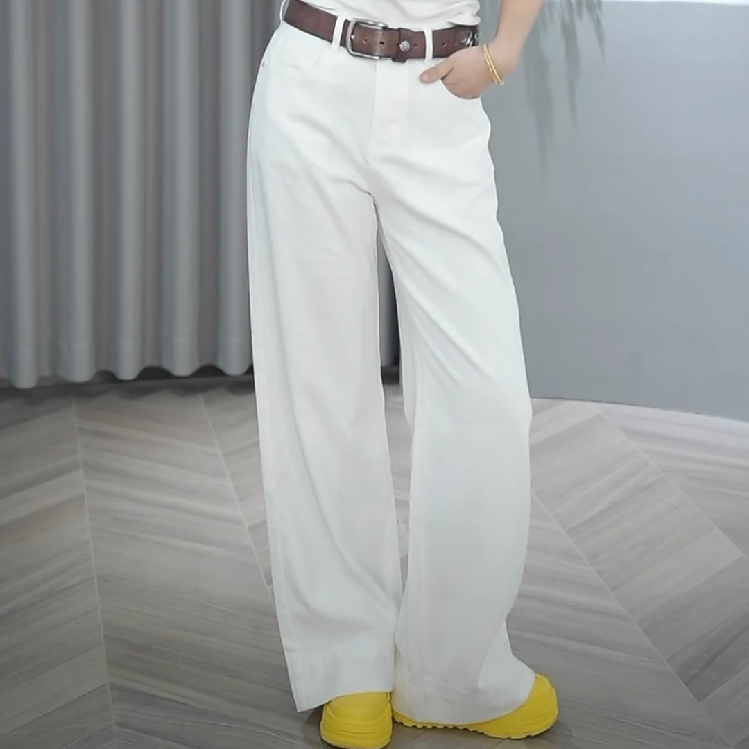 【裤长90-94&103-107】竹节棉白色直筒裤夏季简约百搭195791&95791