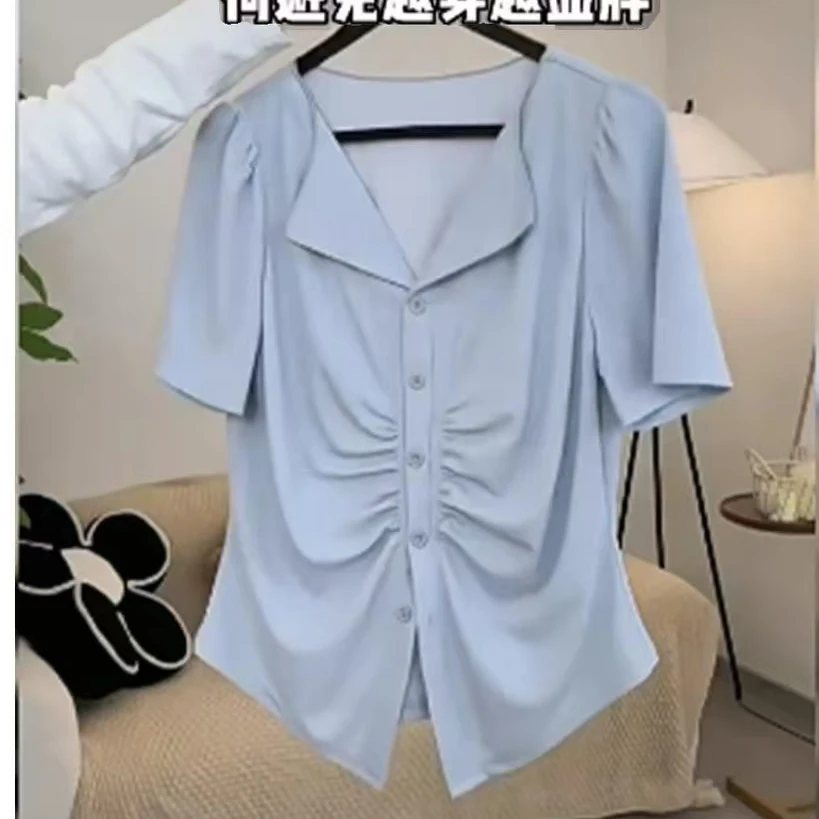 敏子家2529常规款V领常规短袖纯色宽松型T恤修身夏季