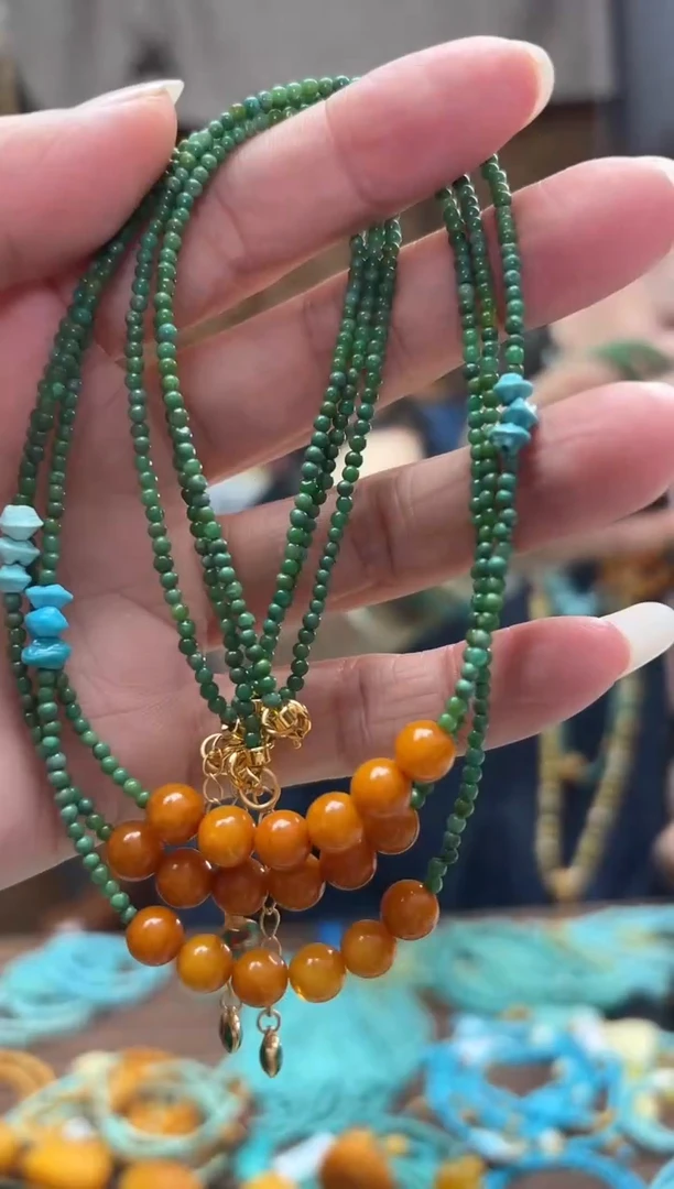 未镶嵌蜜蜡裸石设计款微笑链    多样性发一件