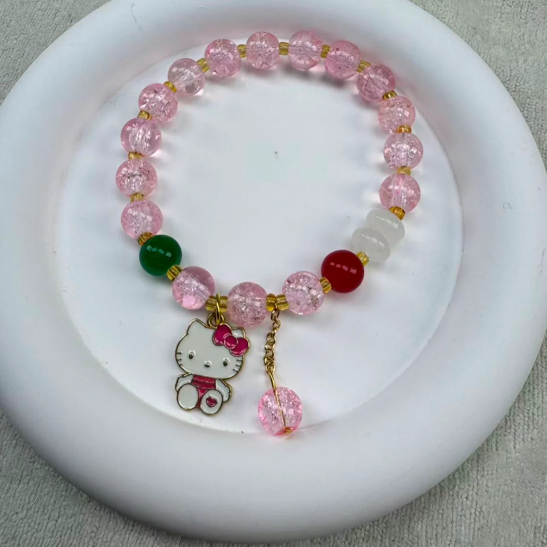 合金仿水晶手链 卡通休闲风女日式可爱爱HelloKitty粉色手链