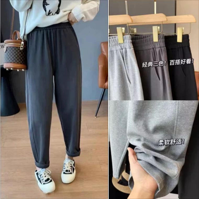 梨形身材推荐！微胖MM早春遮肉显瘦斜纹哈伦裤女宽松百搭九分裤