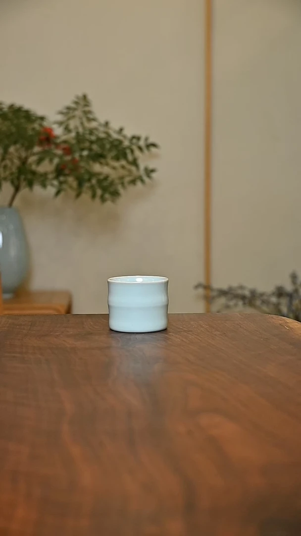竹节杯 天青 微瑕 朱晓辉款