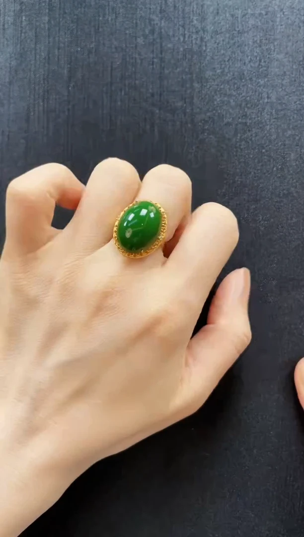 和田玉（糖玉）戒指银S925镶嵌多样性发一