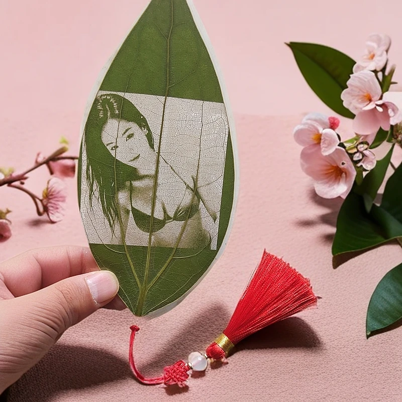 叶雕书签+纯手工流苏个性雕刻照片情侣礼物吊坠