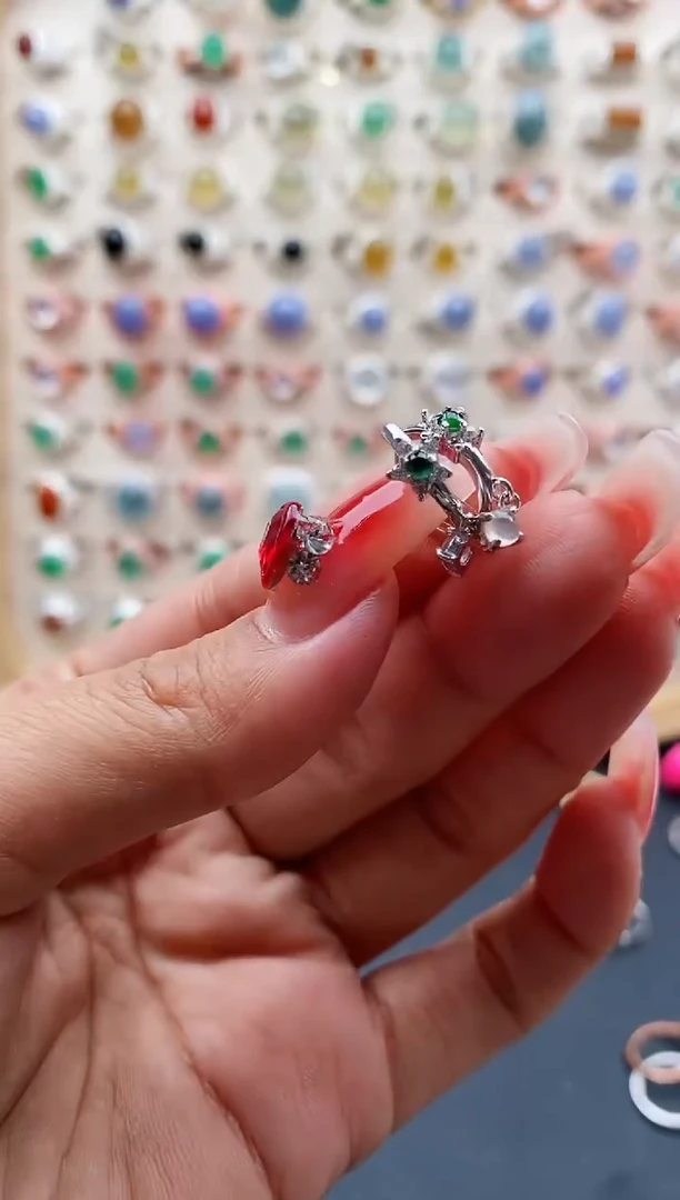 【闪购商品】翡翠戒指银S925镶嵌缅甸天然A货翡翠111 5+1