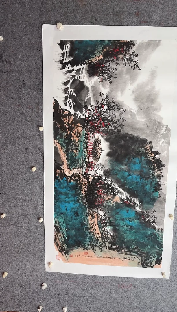 国画张领军手绘国画作品山高水长3