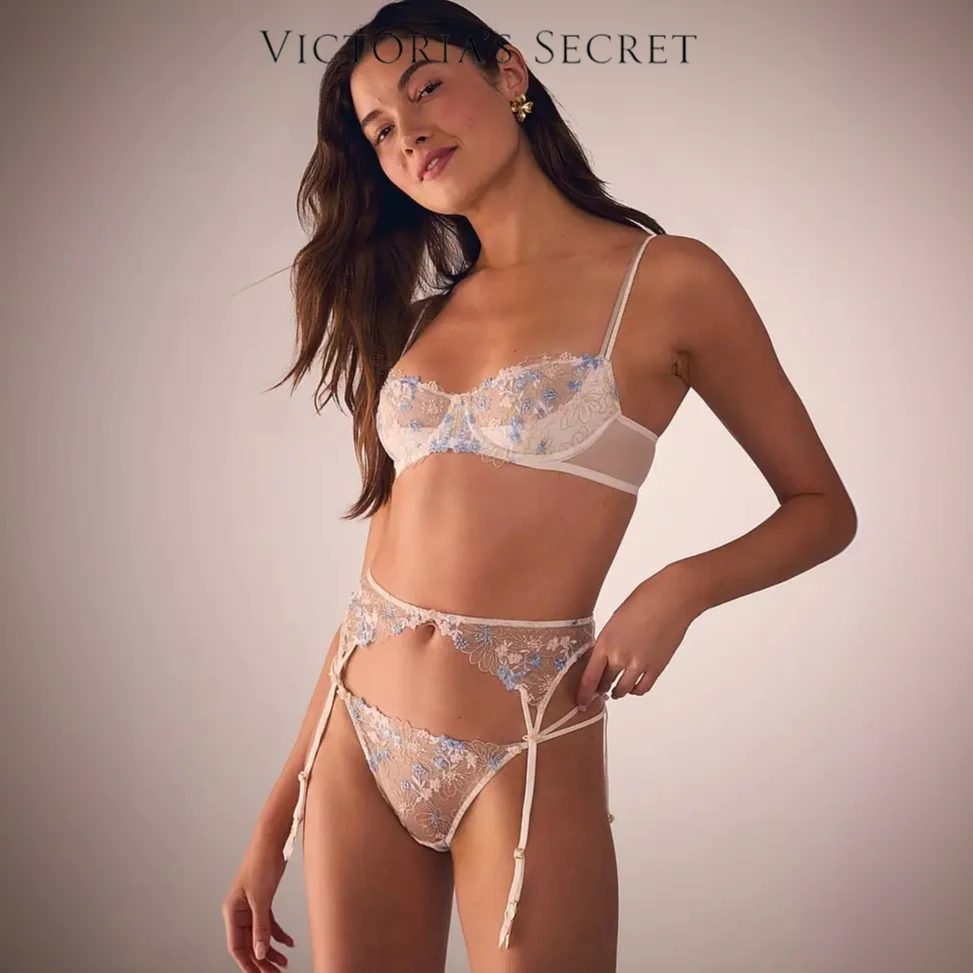 【维密·网纱吊袜带】梦幻雏菊花卉刺绣清透网纱吊袜带诱惑蕾丝性感