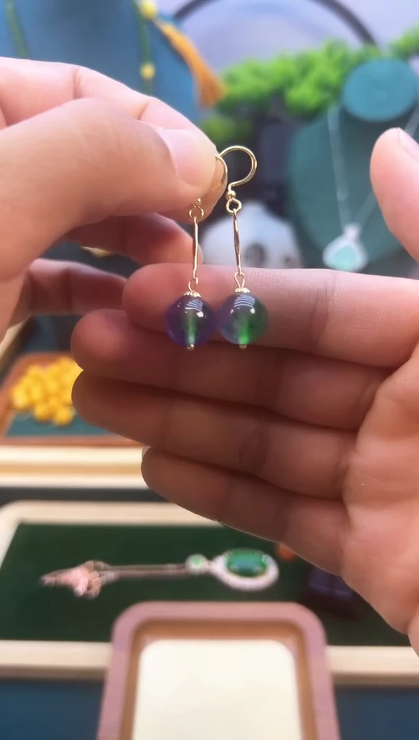 翡翠14K金镶嵌耳饰E346