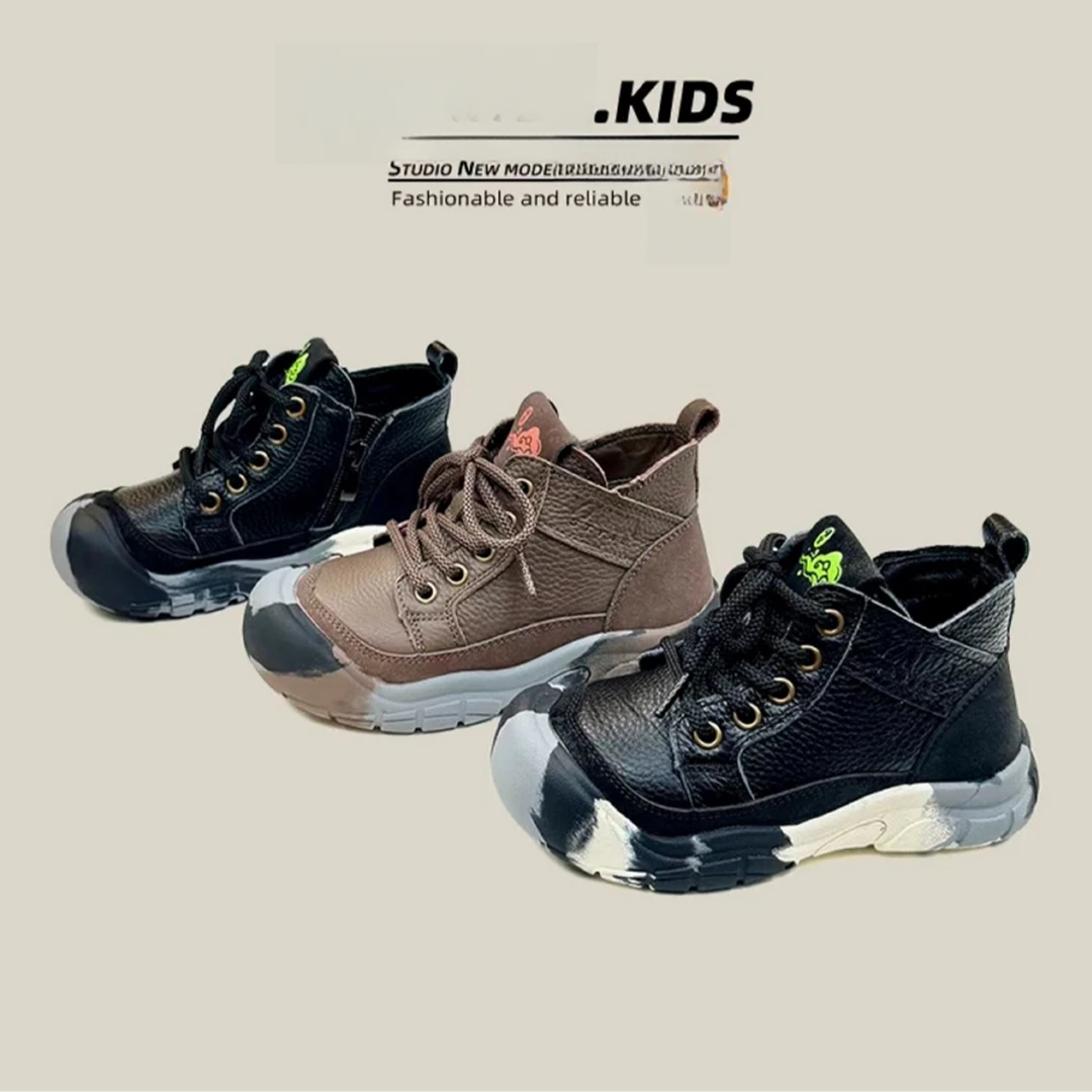 【真皮马丁靴】25389 马丁靴男女童软底时尚酷感加绒冬季秋冬